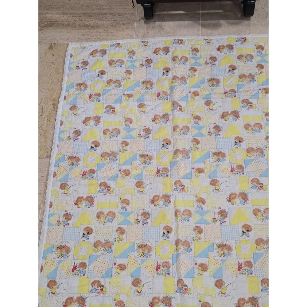 Vintage Lil Shavers Patchwork Baby‎ Quilt Child Yellow Little 1970 Mop Top Hair